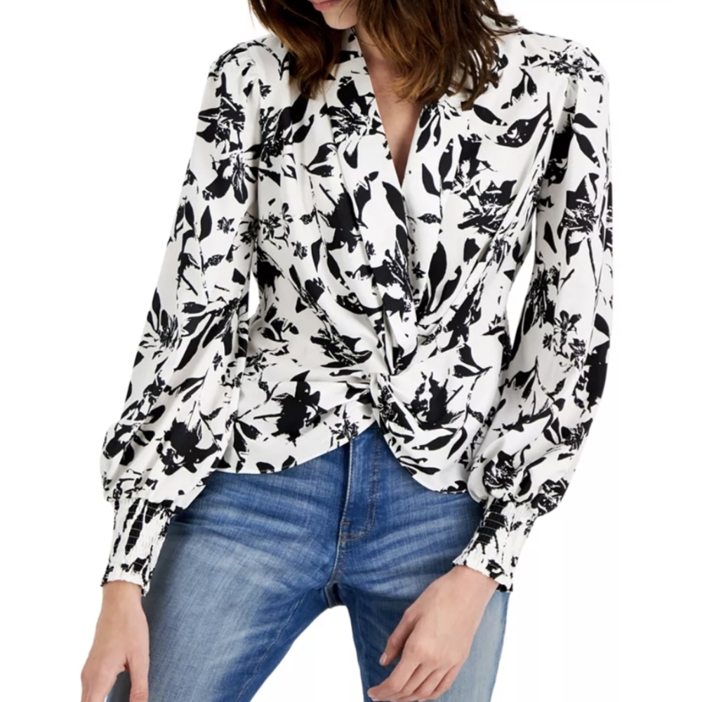 Floral Black and White Women's Top